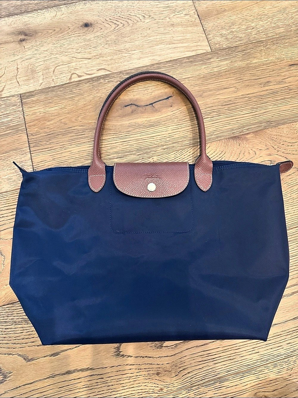 Longchamp Le Pliage Original Large Shoulder Tote Bag Navy & Brown